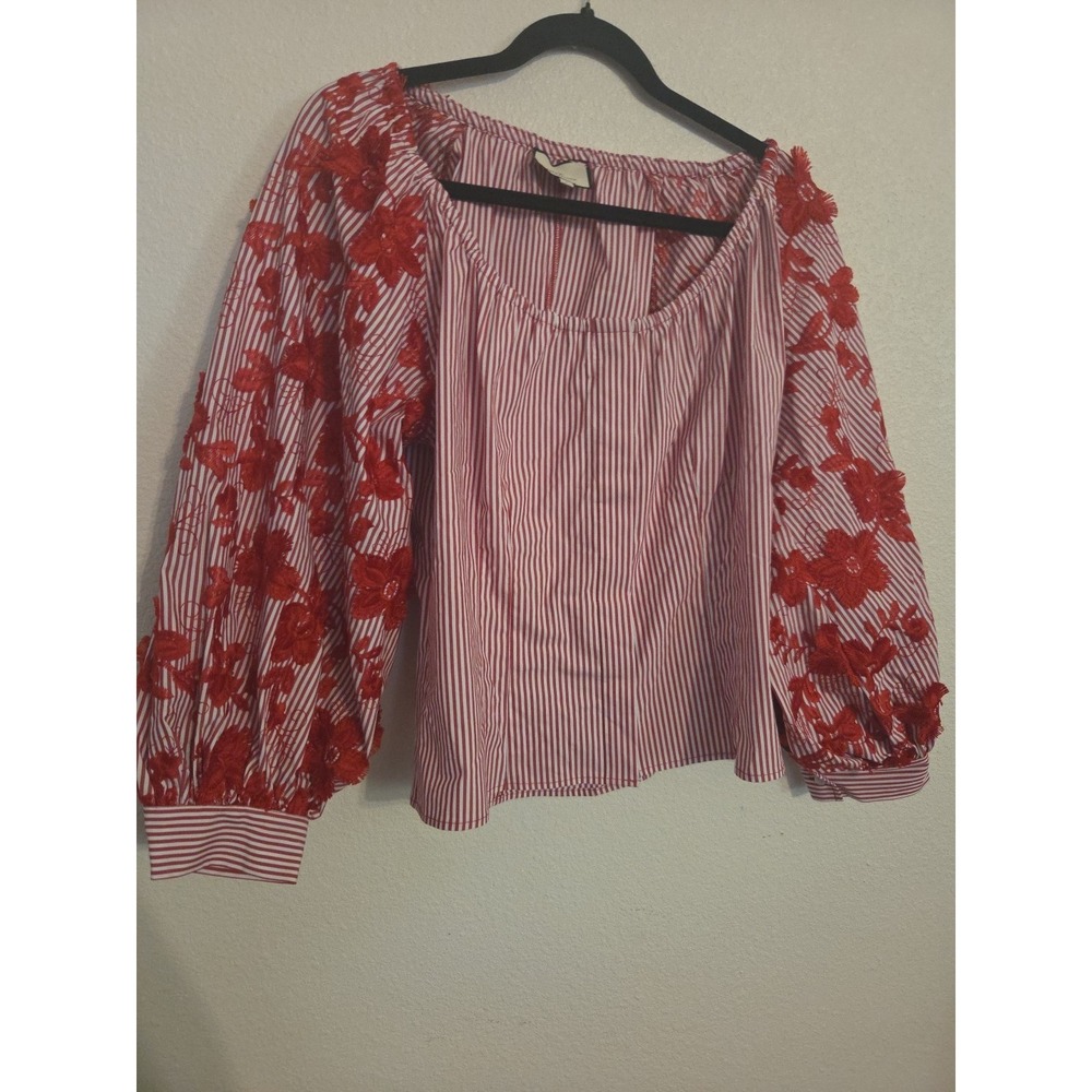 Tuckernuck Red and White Floral Embroidered Blouse